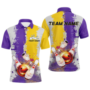 FUNSTUFFPRINT Yellow and Purple Camo Bowling Polo Shirt Size S-5XL