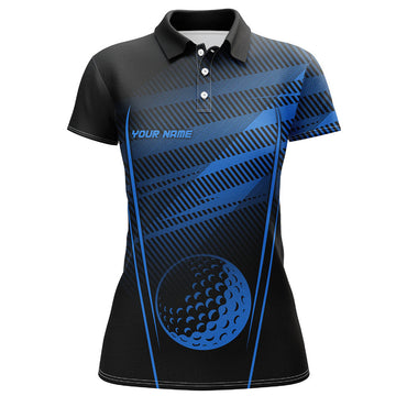 Custom Black And Blue Pattern Golf Ball Custom Womens Golf Polo Shirts, Personalized Golf Gifts For Ladies