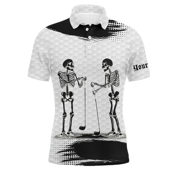 FUNSTUFFPRINT Black and White pattern Mens golf polo shirts custom funny skeleton Halloween mens golf apparel Polo Shirt Size S-5XL