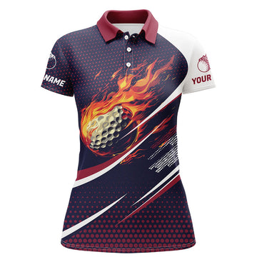 Custom Navy And Pink Pattern Flame Golf Ball Custom Womens Golf Polo Shirts, Ladies's Golf Outfits