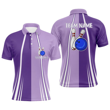 FUNSTUFFPRINT Personalized Purple Retro Bowling Polo Shirt Size S-5XL