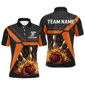 FUNSTUFFPRINT Flame Bowling polo, for men Custom team Bowling League Polo Shirt Size S-5XL