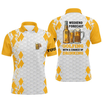 Custom Name Funny Beer Golf Men Polo Shirt - Personalized Gift For Golf Lover, Team, Golfer - Weekend Forecast Golfing With A Chance Of Drinking