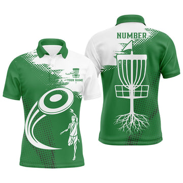 Custom Green and white Mens golf polo shirts custom name and number disc golf basket jerseys apparel