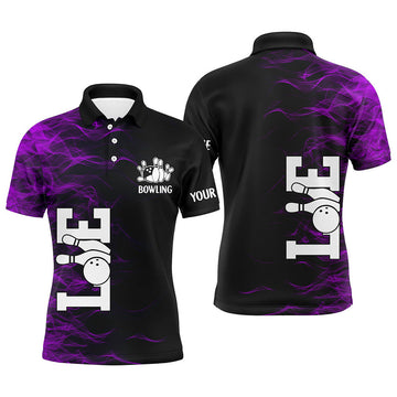 FUNSTUFFPRINT Purple Flame Bowling Custom Men Bowling Polo Shirt Size S-5XL
