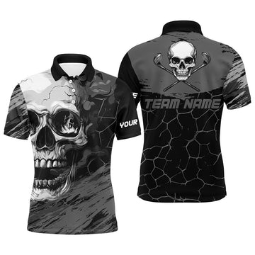 Custom Black and Gray Skull Golf Custom Men golf polo shirts, personalized golf tournament jerseys for team