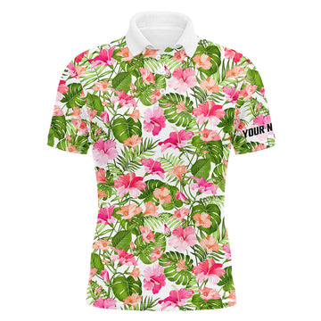 FUNSTUFFPRINT Mens golf polos shirts custom blooming hibiscus and palm pattern golf tops for mens Polo Shirt Size S-5XL