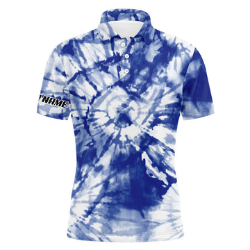 FUNSTUFFPRINT Mens golf polo shirts blue tie dye pattern custom pattern golf shirt for men, golf tops mens Polo Shirt Size S-5XL