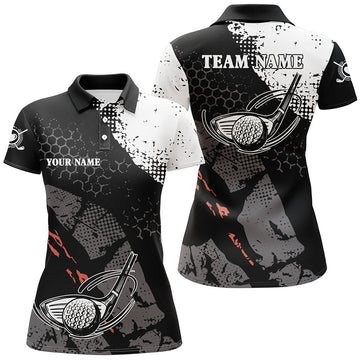 Custom Black And White Womens Golf Polo Shirts Custom Team Name Vintage Golf Clubs Womens Golf Tops