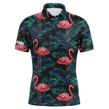 FUNSTUFFPRINT Mens golf polo shirts flamingo golf shirt tropical palm leaves pattern custom team golf Polo Shirt Size S-5XL