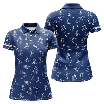 Custom Womens Golf Polo Shirts Custom Name Funny Golf Pattern Blue Navy Polo Shirt Best Womens Golf Wear
