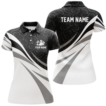 Custom White And Black Camo Bowling Polo Shirts For Women Custom Team Bowling Jerseys, Gift For Bowlers