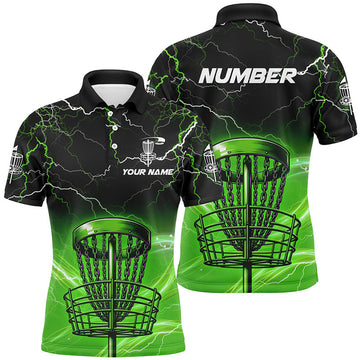 Custom Green light lightning thunder Disc golf basket Men polo shirts custom disc golf tops for mens