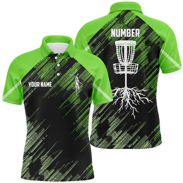 Custom Green Disc golf basket camo custom name & number Men disc golf polo shirts, disc golf outfit
