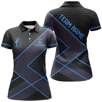 Custom Black And Blue Womens Golf Polo Shirts Custom Golf Apparel For Women, Personalized Ladies Golf Gifts