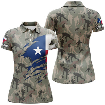 Custom Texas Flag Bowling Camo Shirts For Women Bowling Team League Jersey Custom Bowling Polo Shirts