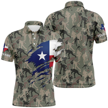 FUNSTUFFPRINT Texas Flag Bowling camo Shirts For Men Bowling Team League Jersey Custom patriot Bowling Polo Shirt Size S-5XL