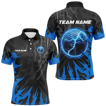 Custom Black and Blue lightning thunder golf ball Mens golf polo shirts custom golf outfits men