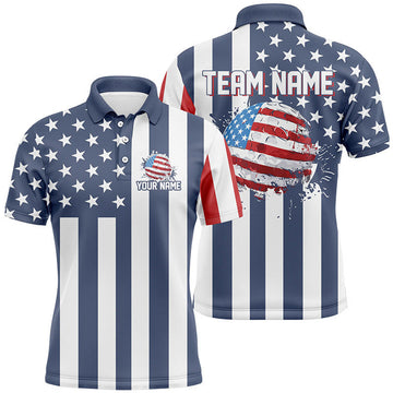FUNSTUFFPRINT Mens golf polo shirts custom Red, white and blue American flag mens golf tops, best golf gifts Polo Shirt Size S-5XL