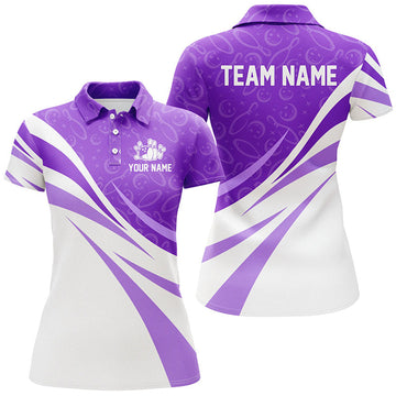 Custom White & Purple Camo Women Bowling Polo Custom Team Bowling Jerseys, Gift For Bowler