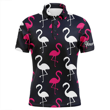 FUNSTUFFPRINT Mens golf polo shirt pink white flamingos pattern custom team flamingo golf Polo Shirt Size S-5XL