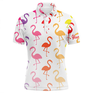 FUNSTUFFPRINT Mens golf polo shirt rainbow flamingos pattern custom team flamingo golf shirts, mens golf tops Polo Shirt Size S-5XL