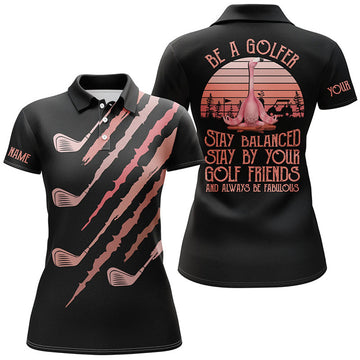 Custom Be A Golfer Pink Golf Clubs Womens Golf Polo Shirts Custom Pink Flamingo Ladies Golf Polos