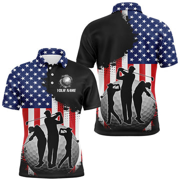 Custom American Flag Mens golf polo shirts custom patriotic golf outfits for men, gifts for golf lovers