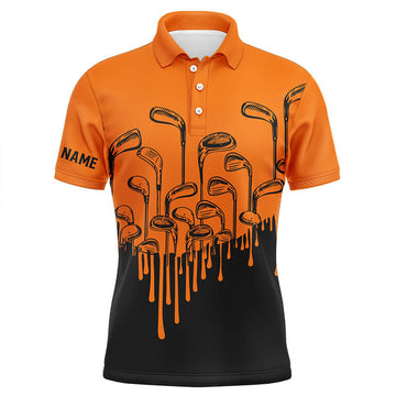 FUNSTUFFPRINT Orange and black Halloween golf clubs Mens golf polo shirts custom male golf attire for men Polo Shirt Size S-5XL