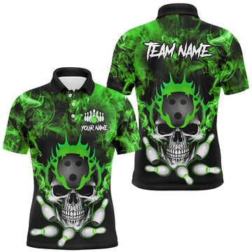 FUNSTUFFPRINT Green smoke Skull bowling Polo Shirt Size S-5XL
