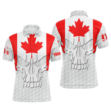 FUNSTUFFPRINT Mens golf polo shirts Canadian flag patriotic custom skull golf ball shirt for men Polo Shirt Size S-5XL