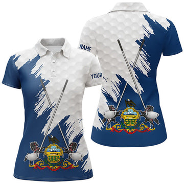 Custom Pennsylvania Flag Golf Clubs Patriotic Custom White Womens Golf Polo Shirts, Team Ladies Golf Tops