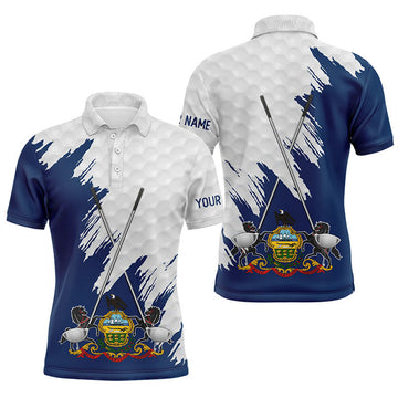 FUNSTUFFPRINT Pennsylvania flag golf clubs patriotic custom name white Mens golf polo shirts, team mens golf tops Polo Shirt Size S-5XL