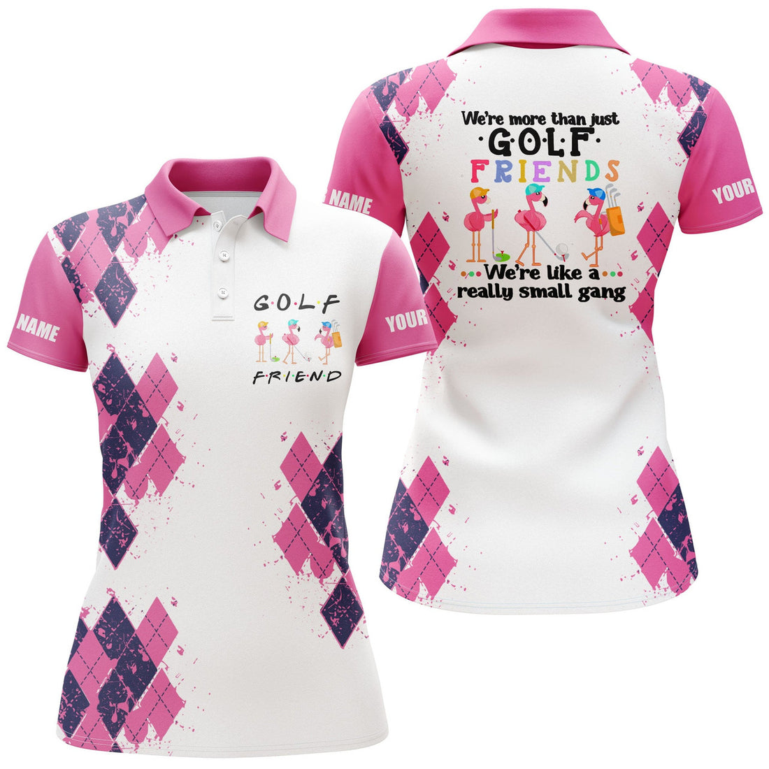 Custom Womens Golf Polo Shirt We're More Than Just Golf Friends Flamingo Custom Name Funny Golf Shirt