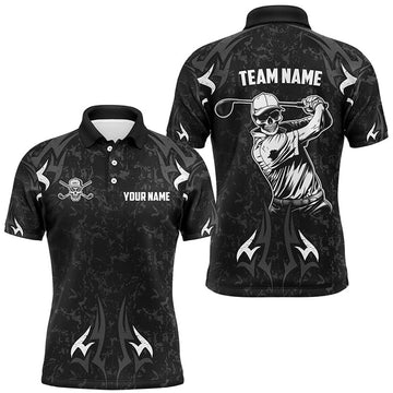 Custom Black and White Camo Skull Mens golf polo shirts custom golf attire for men, personalized golf gifts