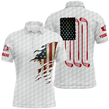 Custom Mens golf polo shirts American flag patriot custom name vintage flag golf clubs golf outfit men
