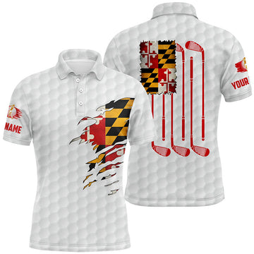 Custom Mens golf polo shirts Maryland flag patriot custom name vintage flag golf clubs golf outfit men