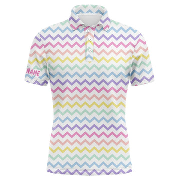 Custom Golf Men Polo Shirt - Custom Name Rainbow Colors Pattern Apparel - Personalized Gift For Golf Lover, Team, Husband, Boyfriend, Men