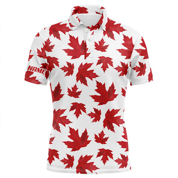 FUNSTUFFPRINT Mens golf polo shirts custom patriot golf tops Red Canada maple leaf pattern team golf Polo Shirt Size S-5XL