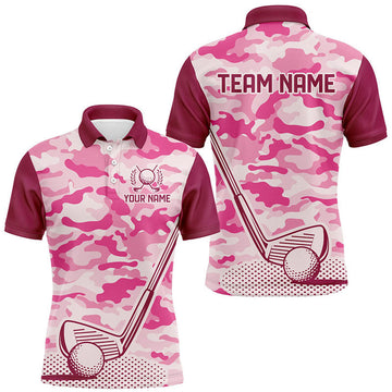 Custom Pink Camo Mens Golf Polo Shirts custom golf outfit for mens, team golf shirt