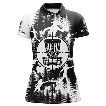 Custom Black And White Womens Golf Polo Shirts Custom Disc Golf Basket Frisbee Golf Shirts