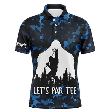 Custom Bigfoot Golf Men Polo Shirt - Funny Bigfoot Blue Camo Custom Name Apparel - Personalized Gift For Golf Lover, Team, Golfers - Let's Par Tee