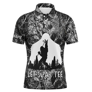 Custom Bigfoot Golf Men Polo Shirt - Funny Bigfoot Gray Camo Custom Name Apparel - Personalized Gift For Golf Lover, Men, Husband, Team - Let's Par Tee