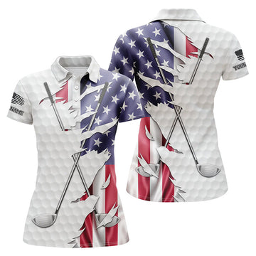 Custom Red, White, And Blue American Flag Womens Golf Polo Shirt Custom Patriotic Golf Performance Shirts