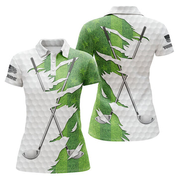 Custom Green Golf Grass Womens Golf Polo Shirt Custom Golf Clubs Performance Shirts Ladies Golf Tops