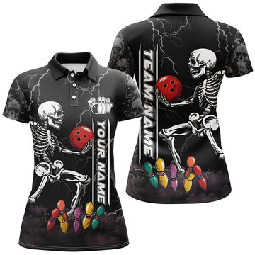 Custom Funny Skull Bowling Women Polo, Custom lightning storm Bowling Team Jerseys