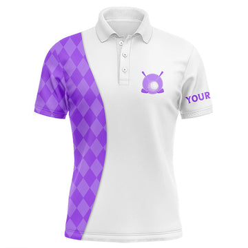 FUNSTUFFPRINT White Mens golf polo shirts custom purple argyle plaid pattern golf tops, best mens golf wear Polo Shirt Size S-5XL