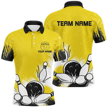 FUNSTUFFPRINT Retro bowling polo, for men Custom Team bowling Polo Shirt Size S-5XL