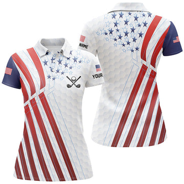 Custom American Flag Womens Golf Polo Shirts Custom Red, White And Blue Patriotic Golf Top, Ladies Golf Shirt