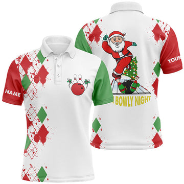 FUNSTUFFPRINT Bowling polo shirts for men custom name funny Santa white Christmas bowling shirts oh bowly night Polo Shirt Size S-5XL